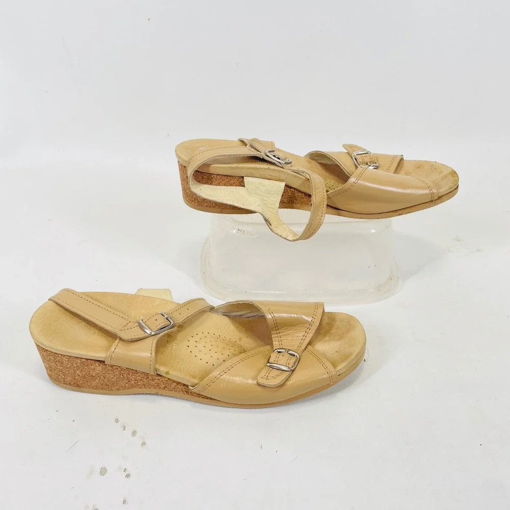 Worishofer Tan Leather Cork Wedge Buckle Sandals Made in West Germany Men 40